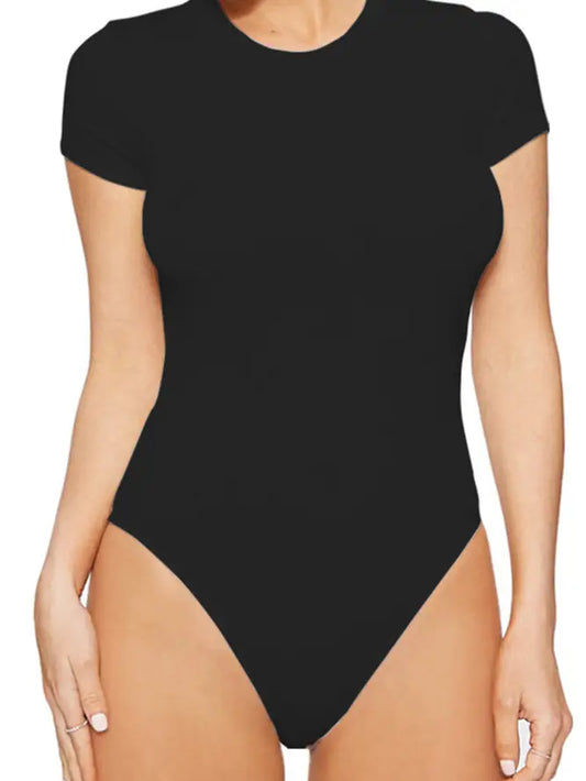 Plain Short Sleeves Slim Bodysuit - Moonlight Boutique