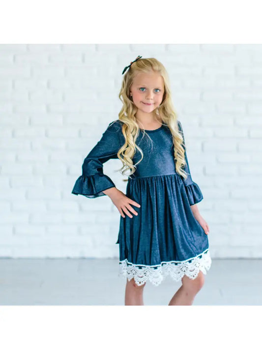 Kids Jean Dress with White Lace - Moonlight Boutique