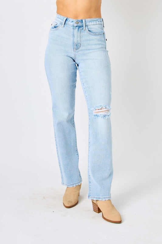 Judy Blue Full Size High Waist Distressed Straight Jeans - Moonlight Boutique