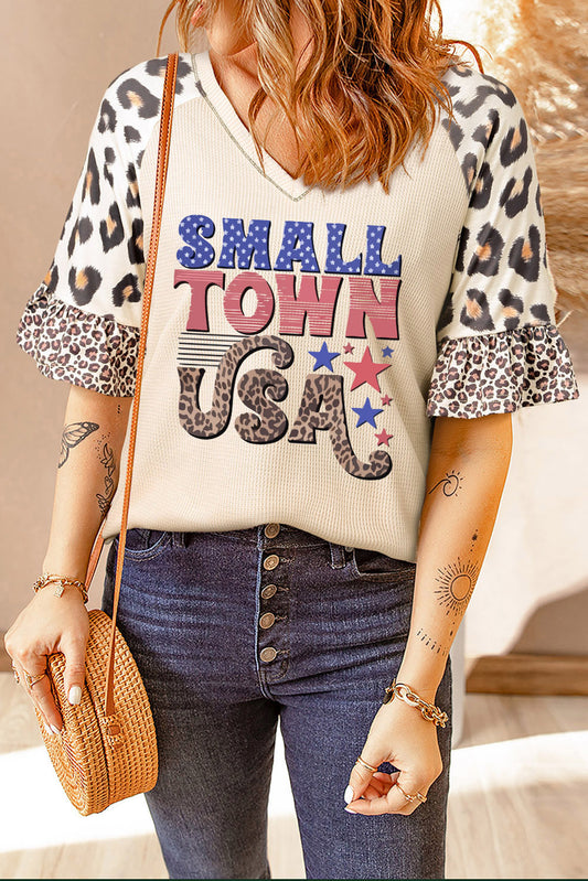 SMALL TOWN USA Graphic Leopard V-Neck Top - Moonlight Boutique