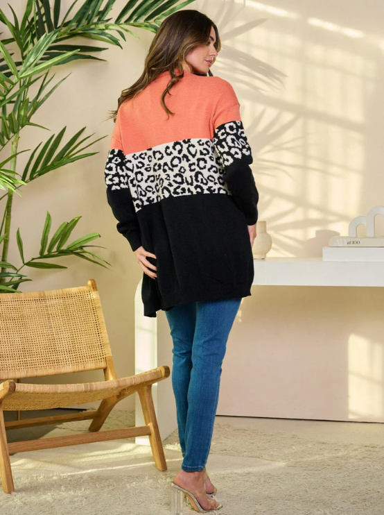 Long Sleeve Open Front Colorblock Cardigan