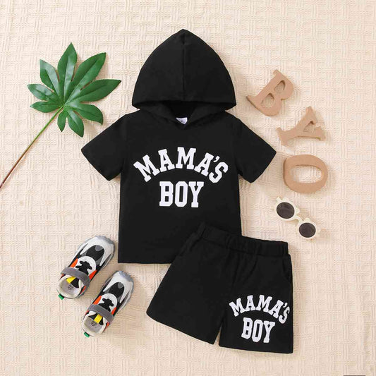 Kids MAMA'S BOY Graphic Short Sleeve Hoodie and Shorts Set - Moonlight Boutique