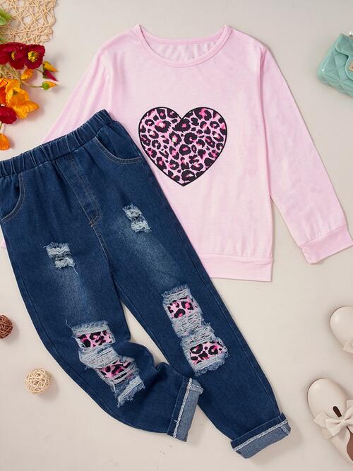 Leopard Heart Graphic Top and Pants Set - Moonlight Boutique