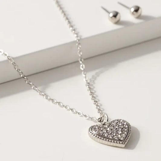 Rhinestone Heart Charm Necklace - Moonlight Boutique