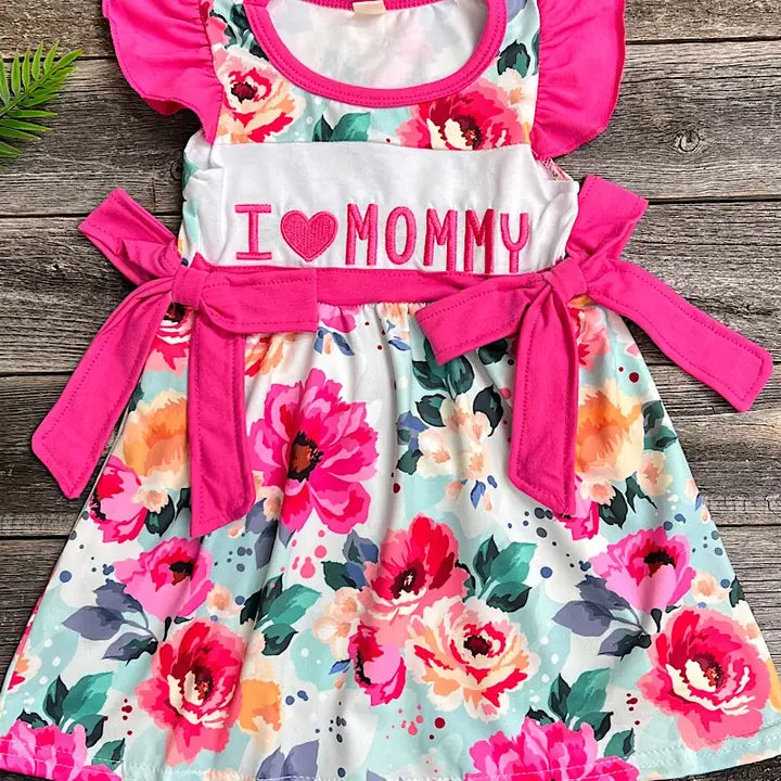 I Love Mommy" Floral Printed Dress