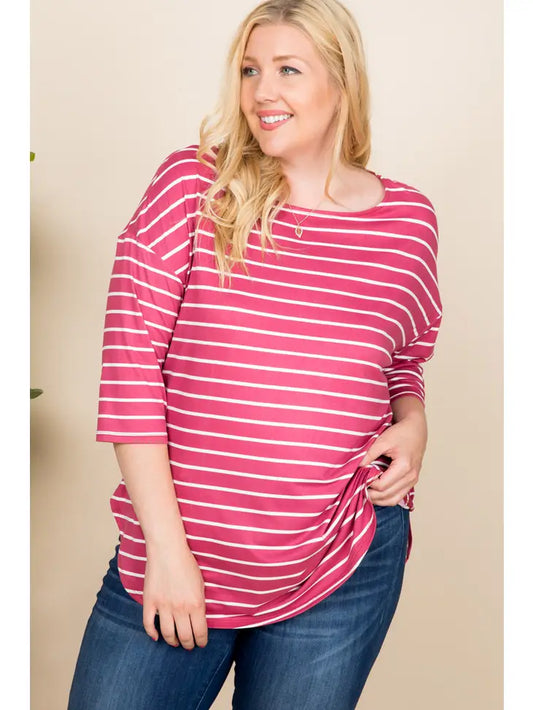 Plus Size Striped Brush Tunic Top - Moonlight Boutique