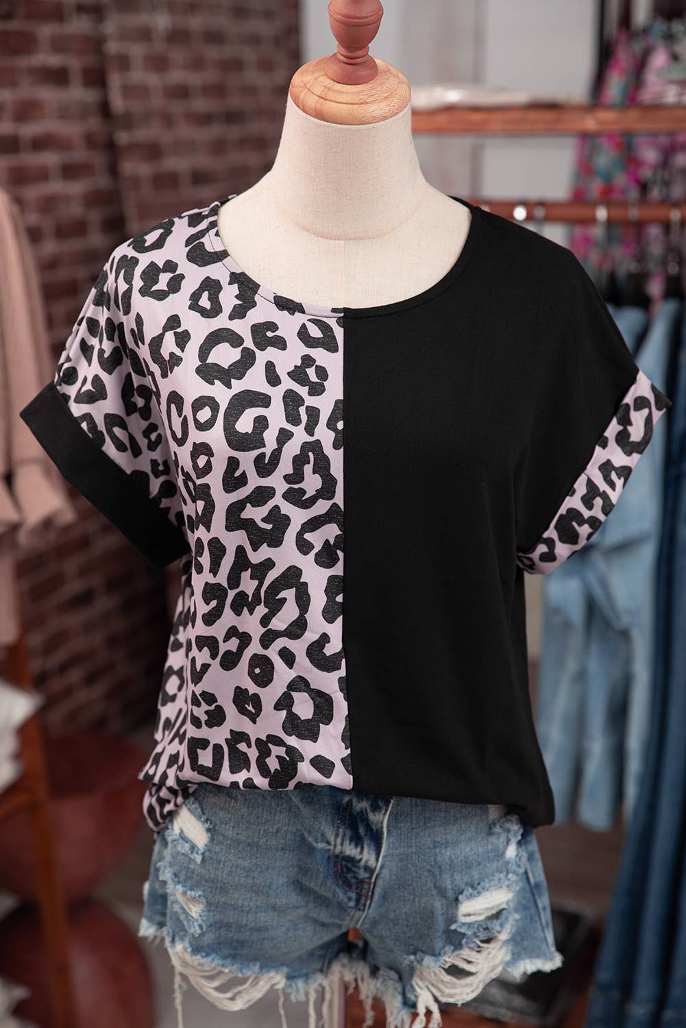Casual Leopard Patchwork Short Sleeves Top