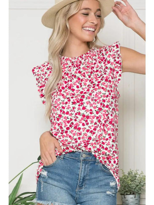 Plus Floral Sleeveless Ruffle Pleated Top - Moonlight Boutique