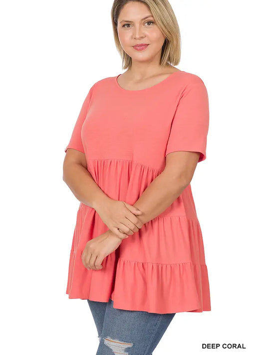Plus Size Short Sleeve Tiered Ruffle Tunic - Moonlight Boutique