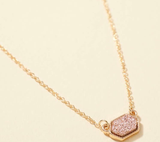 Hexagon Druzy Stone Charm Short Necklace - Moonlight Boutique