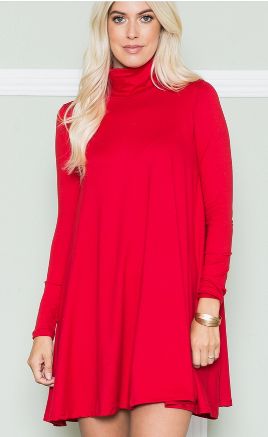 Solid long sleeve turtle neck tunic dress - Moonlight Boutique