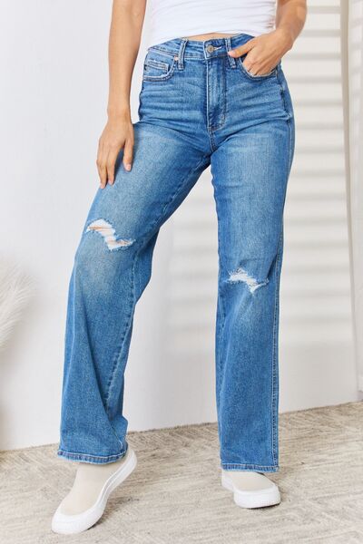 Judy Blue Full Size High Waist Distressed Straight-Leg Jeans - Moonlight Boutique