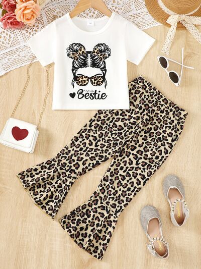BESTIE Round Neck T-Shirt and Leopard Pants Set - Moonlight Boutique