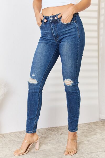 Judy Blue Full Size High Waist Distressed Slim Jeans - Moonlight Boutique