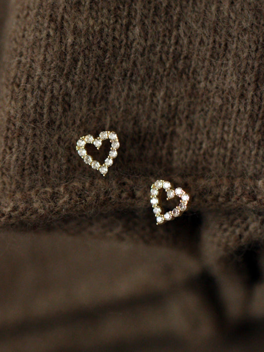 New full diamond princess style hollow love heart cute daily mini earrings - Moonlight Boutique